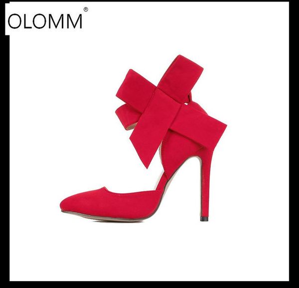 

fashion big bow pointed toe high heels sandals shoes 11cm woman ladies wedding party pumps dress shoe size 35-43, Black