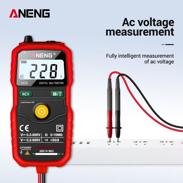 Multimetreler S830 True RMS Dijital Multimetre Akıllı Ölçüm DC/AC Voltaj Metre Direnç Test Cihazı LCD Ekran