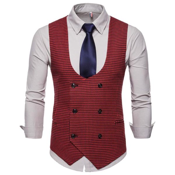 

men's vests red mens vest ready to wear wedding prom waistcoat casual business u-neck 2 pockets 6 buttons, Black;white
