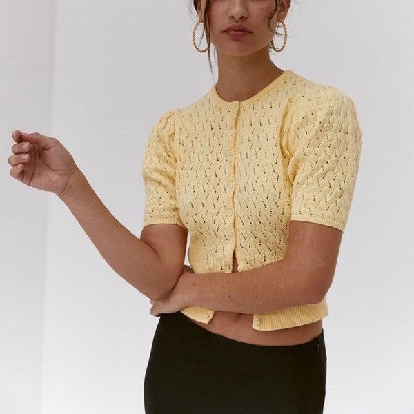 

sweaters women hollow out knitted sweater cardigan o-neck single-breasted vintage knitwear lady outwear, White;black