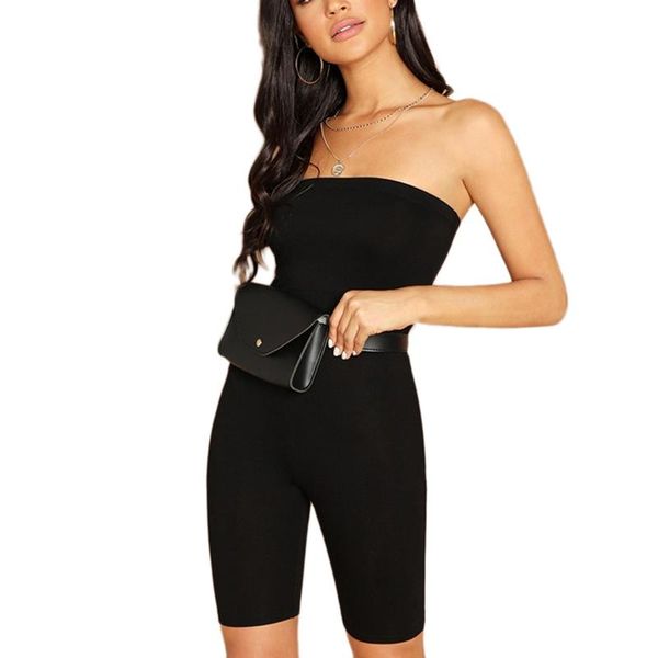 

women's jumpsuits & rompers black skinny glitter strapless tube romper sleeveless streetwear female 2021 women bodycon playsuits and, Black;white