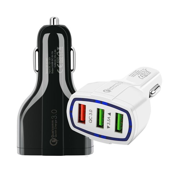 Caricabatterie QC 3.0 3 Caricabatteria per auto USB Ricarica rapida rapida Adattatore di ricarica per telefono per auto a 3 porte per iPhone Samsung Xiaomi Huawei