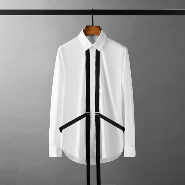 

men's casual shirts white male luxury long sleeve webbing design mens dress fashion slim fit party man 2xl, White;black