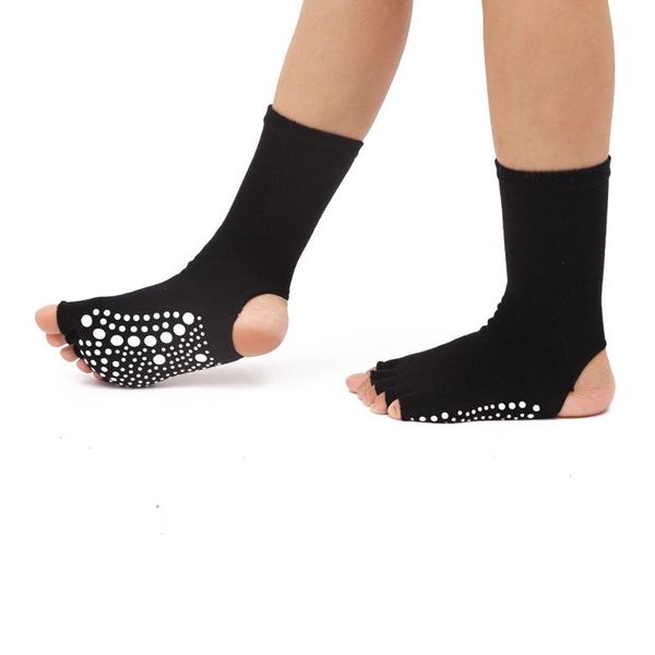 

sports socks 1 pair women professonial yoga open toes five finger anti-slip ankle gym fitness sox compression pilates sock, Black