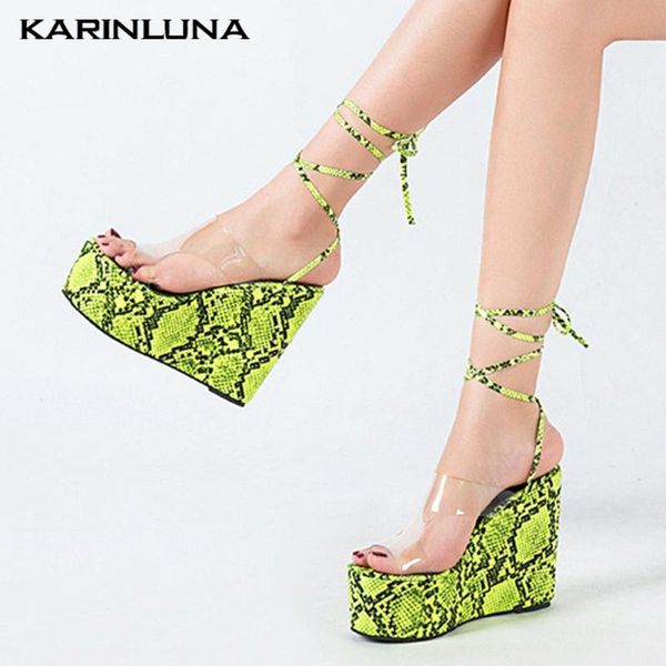 

dress shoes karin 2021 arrivals large size 43 novelty women pumps high wedges platform lace-up summer casual woman sandals, Black