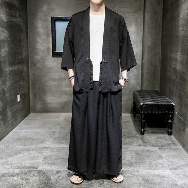 

japanese traditional clothes man summer solid color kimono retro haori samurai breathable loose clothing harajuku streetwear ethnic, Red