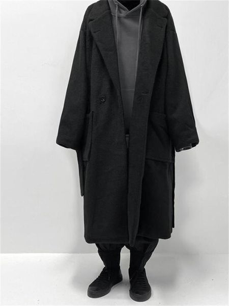 

men's wool & blends men long woolen coat autumn and winter contracted lovers with yamamoto wind leisure loose large size, Black