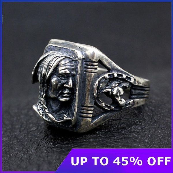 

real 100% 925 sterling silver antique handmade polished men ring portrait shape unique design jewelry birthday gifts cluster rings, Golden;silver