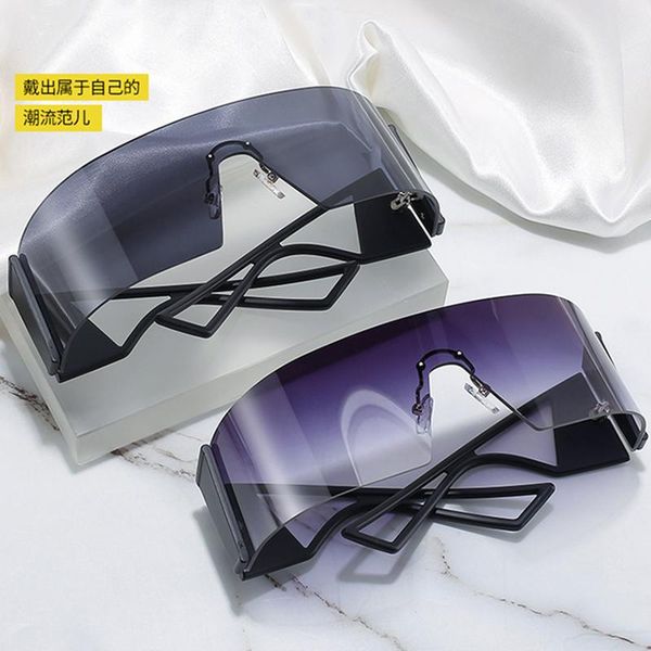 

sunglasses european and american sports rimless one-piece large-frame curvature men women fashion catwalk glasses uv400, White;black