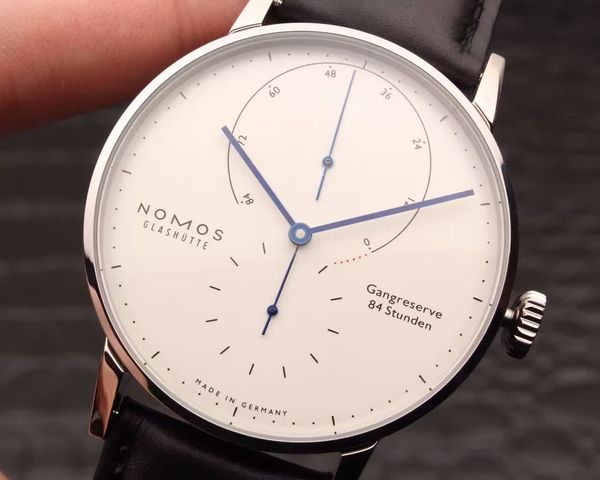 

business automatic mechanical movement watch leather strap 316 stainless steel case wristwatch nomos lambda designer luxury men's watch, Slivery;brown