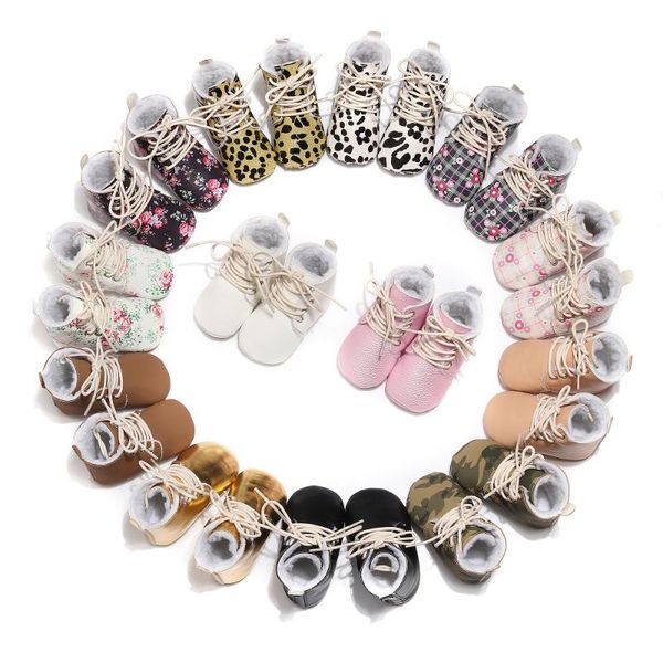 

first walkers born winter moccasins shoes sneakers printing pu leather boys and girls lace-up oxford baby 0-24 m