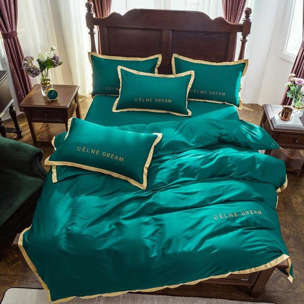 

bedding sets long-staple egyptian cotton embroidery plain flat/fitted king protection 4pcs  duvet cover size sheet
