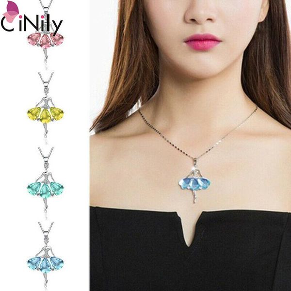 

pendant necklaces cinily ballet multicolor zircon silver plated for women wedding party gems jewelry gift nd644