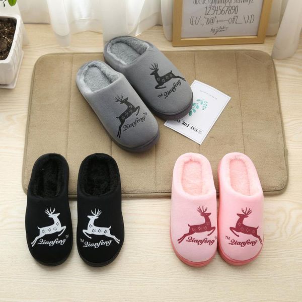 

slippers men women winter home cartoon shoes soft warm house indoor bedroom lovers couples, Black