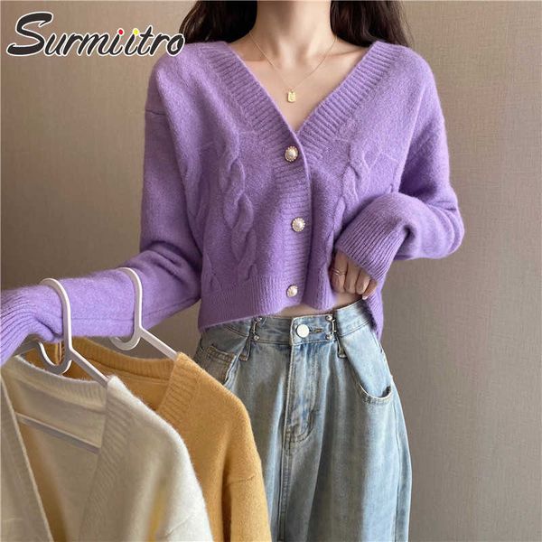 

surmiitro knitted cropped cardigan women spring autumn korean style long sleeve short cardigan female sweater knitwear 210712, White;black