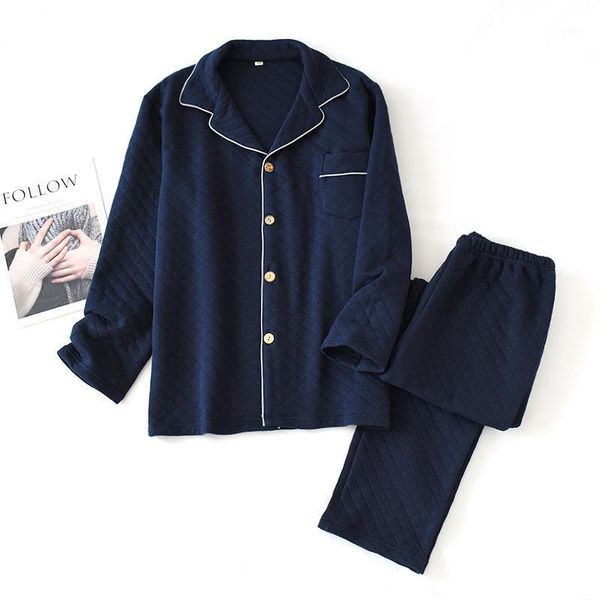 

men's sleepwear thick cotton men pajamas sets check 2pcs nightgown shirt&pants home clothes male night wear autumn warm pyjamas suit, Black;brown