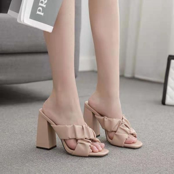 

summer high heel sandals cross strap woman breathable women's shoes thick women slippers, Black