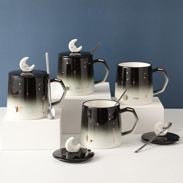 

mugs creative star mug individual trend ceramic water cup nordic milk coffee tea with lid spoon