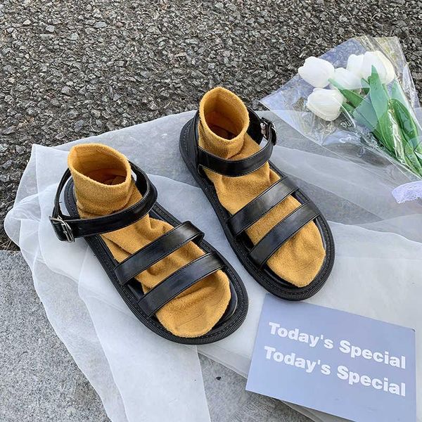 

sandals comfort shoes for women all-match clear heels female sandal 2021 summer low girls fashion beige gladiator buckle strap scand, Black