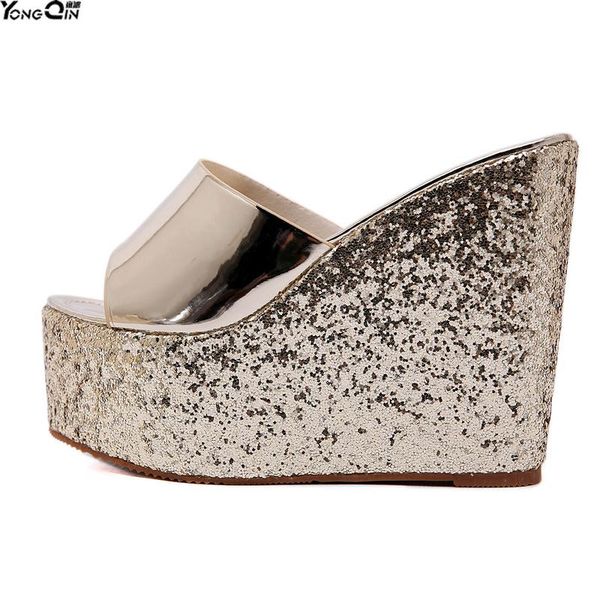 

dress shoes wedges sandals wild high heels thick bottom non-slip slippers flip flops women, Black