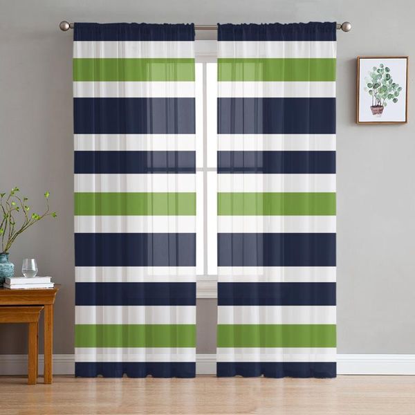 

curtain & drapes blue green white stripes print sheer window panel curtains room for living bedroom kitchen chiffon tulle