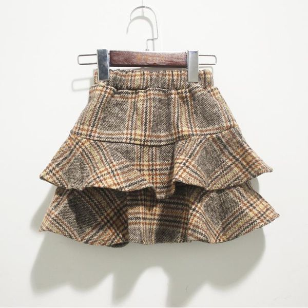 

girls tutu skirts kids spring plaid ruffle woolen skirt baby girl cute all match clothes for 2-6 years, Blue