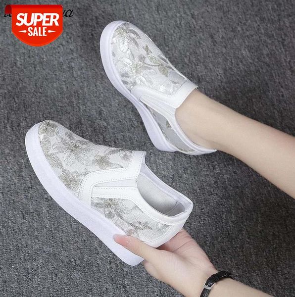 

flower lace shoes high heel lady casual women sneakers leisure platform white breathable height increasing #gb26