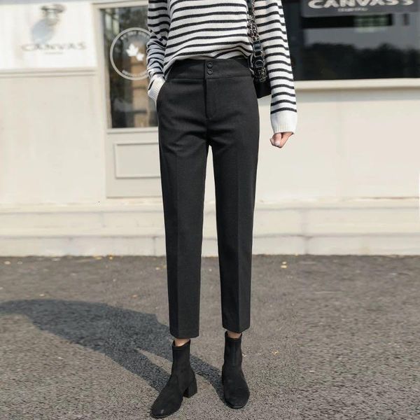 

women's pants & capris woolen autumn high waist harem women loose cropped straight suit trousers office lady ankle-length pant 5c, Black;white