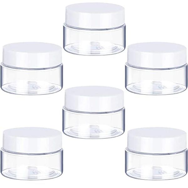 

6pcs 30/40/50/60/80ml clear plastic jar with lids refillable white cap empty cosmetic containers for travel sample bottle eyelash curler
