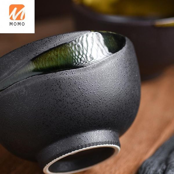 

japanese style coarse pottery tableware for one person hand-painted retro eating bowl household imported heat-resistant high leg storage bot