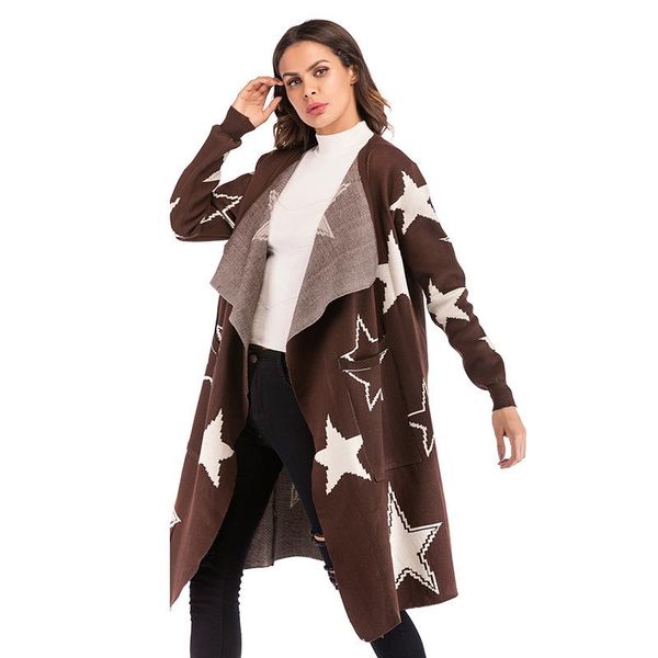 

women's sweaters paney quin 2021 brown irregular collar long style five-pointed star knit cardigan sleeves loose casual sweater women c, White;black