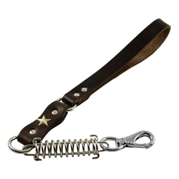 

genuine leather dog short chain leash explosion proof large lead handle big leashes spring buffer metal pet collars &