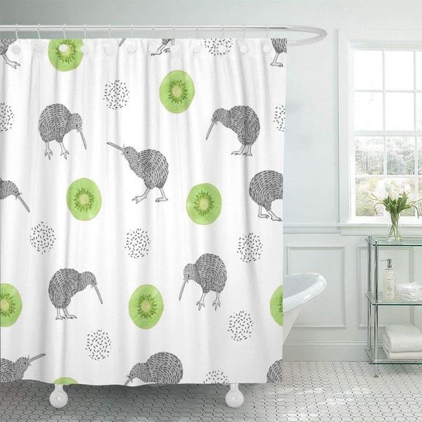 

shower curtains green pattern watercolor kiwi birds and fruit slices zealand curtain waterproof polyester fabric 72 x inches with hook
