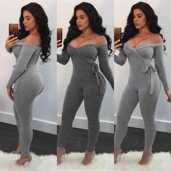 

ladies woman casual fashion long sleeved open shoulder open shoulder bodycon tight off the shoulder playsuit romper jumpsuits, Black;white