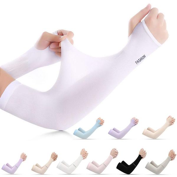 

elbow & knee pads women men outdoor cooling ice silk arm sleeves sun protection cuff warmers for cycling basketball football running sports, Black;gray