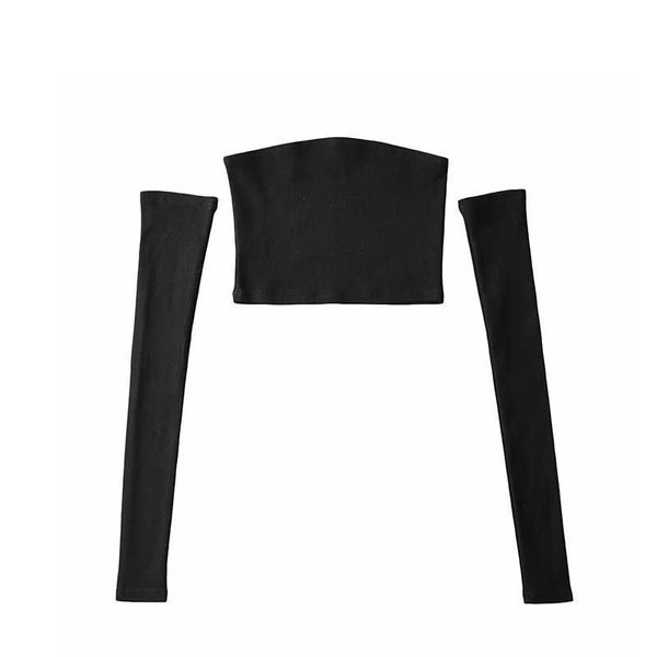 

yoga outfit female korean version two-wear clavicle one-word neck wrapped chest retro navel tube sleeve arm sun protection long-sleeved vest