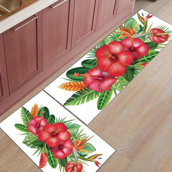 

tropical plant flowers leaves kitchen rug home entrance doormat bedroom floor decor carpet bathroom anti-slip carpets