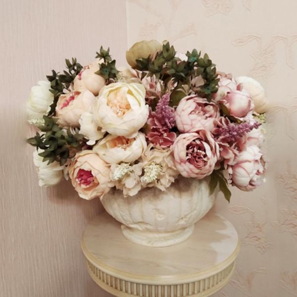 

1bunch artificial peony flowers home garden decoration silk bouquet birthday party wedding wreath fake flower decorative & wreaths