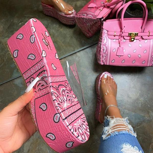 

slippers summer women's sandals printed shoes and cashew bags luxury woman purse sets platform with handbags matching, Black