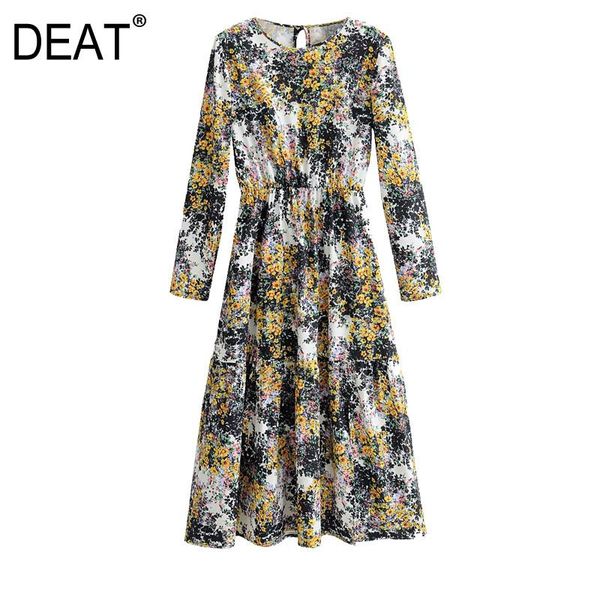 

casual dresses [deat] women dress temperament round neck high waist long sleeve loose printing fit fashion tide spring autumn 2021 13a928, Black;gray