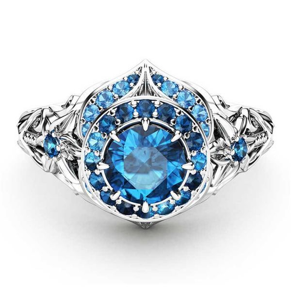 

wedding rings chic silver plated blue mosaic eternity ring bridal women proposal size 5-10, Slivery;golden