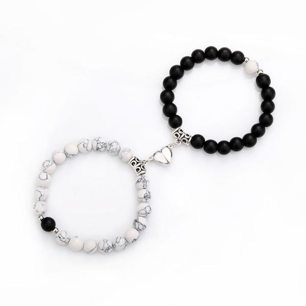

beaded, strands 2021 fashion natural white howlite beads bracelets magnet heart shaped couple bracelet distance stone jewelry gifts, Black