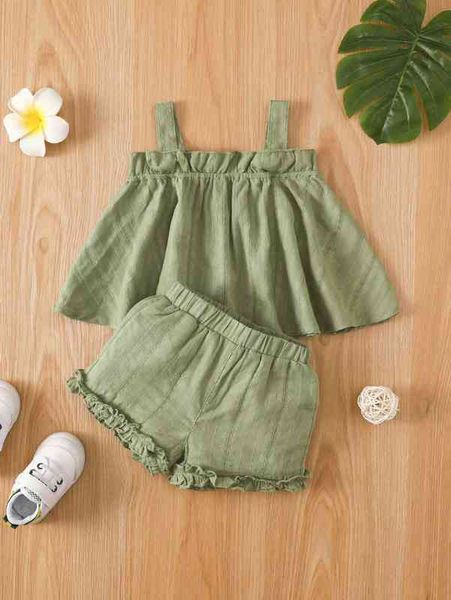 

baby ruffle trim cami & frilled shorts she, White