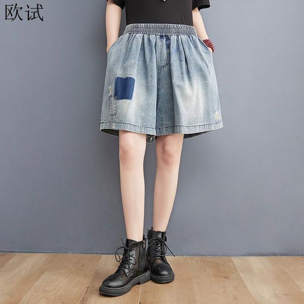 

women's jeans oversized summer high waist women short wide leg pants loose casual ladies denim pant pantalones fashion trousers 2021, Blue