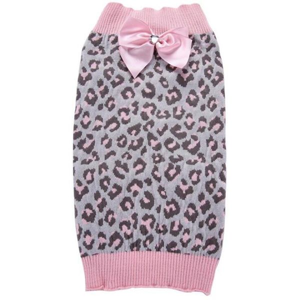 

dog apparel clothes pink leopard bow pet sweater knit costume small cat dogs for chihuahua golden retriever dachshund