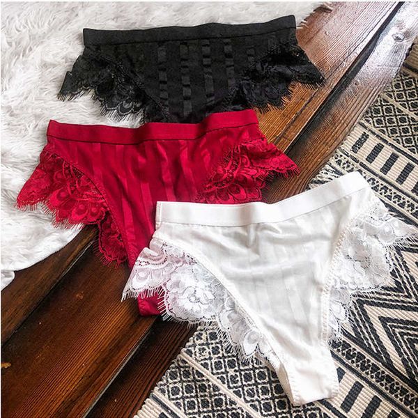 

g strings underwear lace women's , comfortable breathable hip lift stripe high waist net red briefs, Black;white