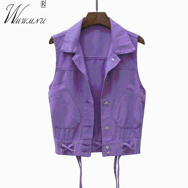 

women's vests streetwear sleeveless denim vest women 2021 korean fashion adjustable belt waistcoat student casual big pocket jacket top, Black;white