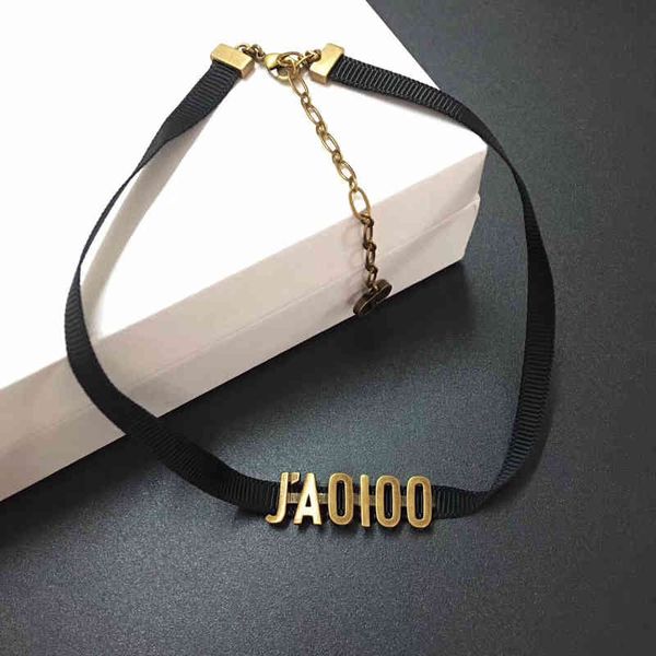 

2022 factory wholesale house. classic ribbon black rope letter neck chain necklace, Silver