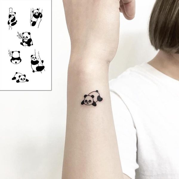 

temporary tattoos tattoo sticker body art black white drawing little lovely panda animal water transfer fake tatto flash tatoo