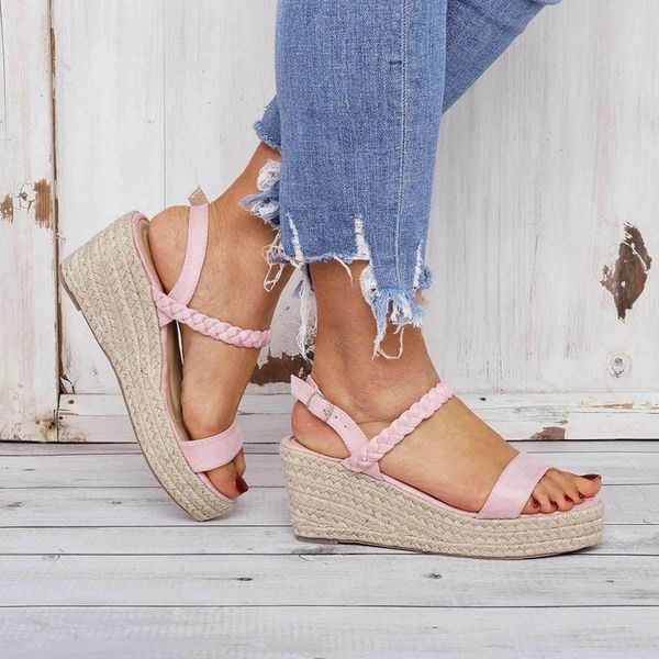 

women summer suede vintage sandals buckle casual sewing women retro sandalias ladies platform shoes -1, Black